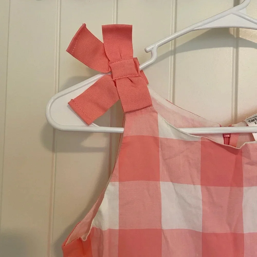 EUC | Carter’s girl’s pink‎ plaid bow strap dress — size 14